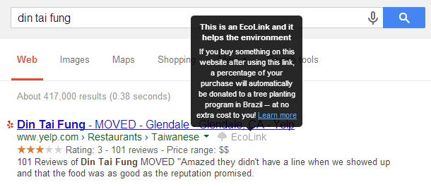 Google results with crap tooltip